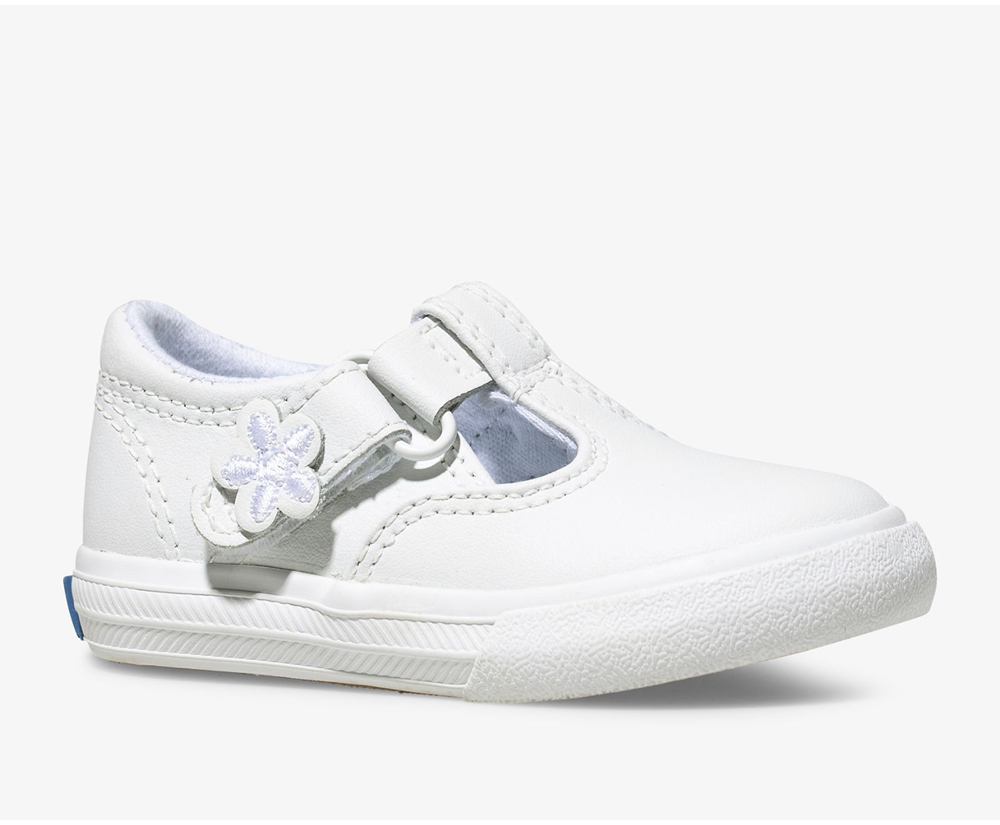 Keds Slip Ons White - Daphne T-Strap Leather - Kids LVNSMQ-306